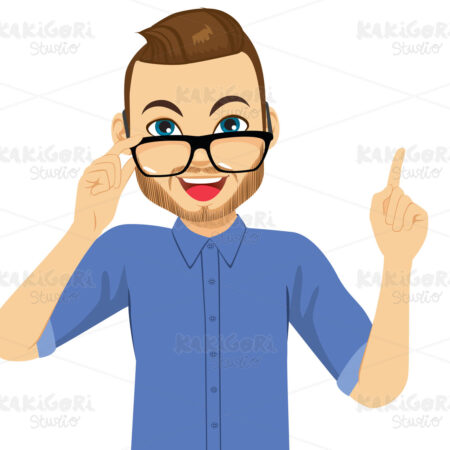 Pointing Finger Man Holding Glasses Clipart Vector Illustration 05129