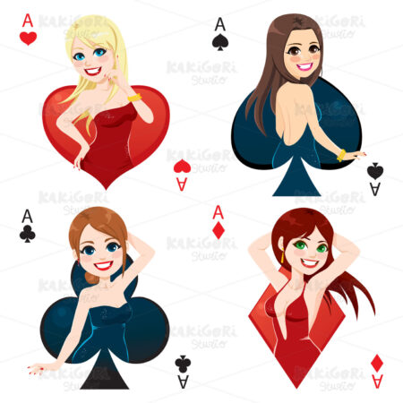 Poker Women Cards Clipart Vector Illustration 04530