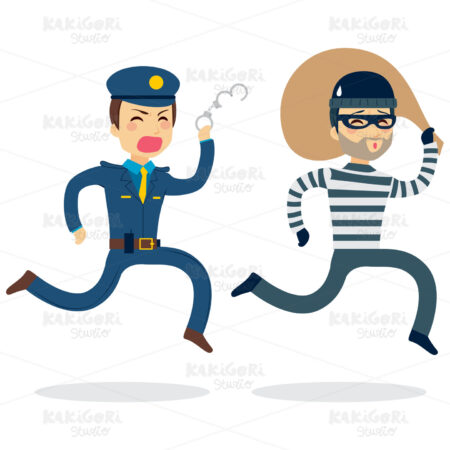 Police Chasing Thief Clipart Vector Illustration 02211