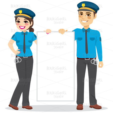 Police Holding Banner Clipart Vector Illustration 03416