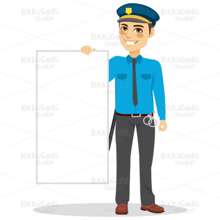 Police Man Holding Blank Board Clipart Vector Illustration 03293