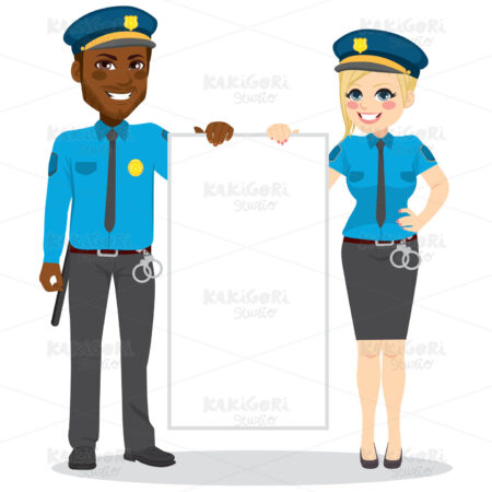 Police Officers Holding Banner Clipart Vector Illustration 03415