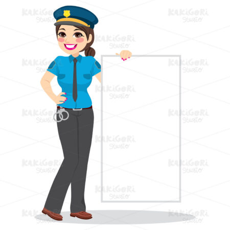 Police Woman Holding White Banner Clipart Vector Illustration 03334