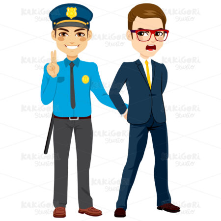Policeman Arresting Criminal Businessman Clipart Vector Illustration 03090
