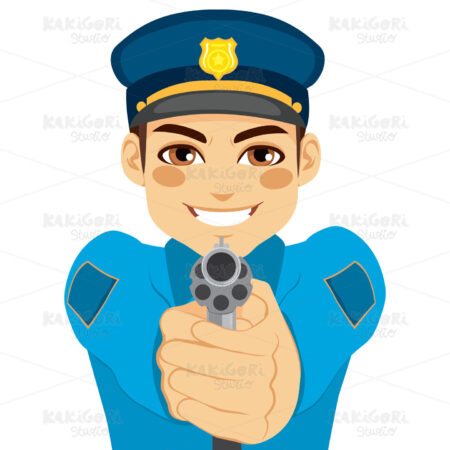 Policeman Pointing Gun Clipart Vector Illustration 03041