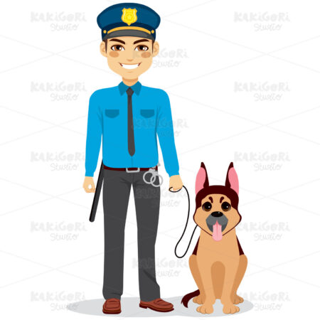 Policeman With Dog Clipart Vector Illustration 03079