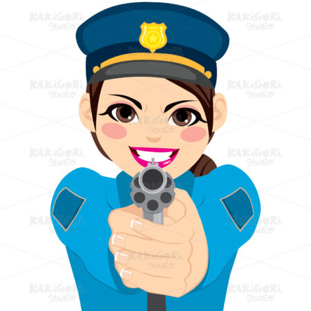 Policewoman Pointing Gun Clipart Vector Illustration 03055
