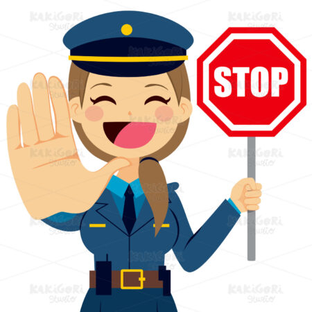 Policewoman Stop Sign Clipart Vector Illustration 03003