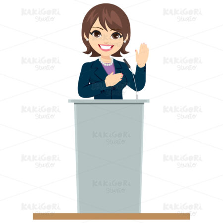 Politician Woman Podium Oath Promise Clipart Vector Illustration 04343