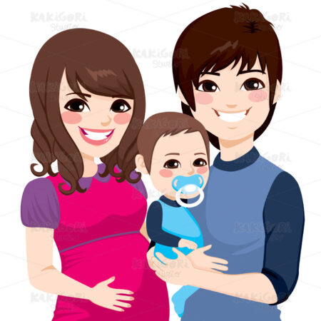 Portrait Pregnant Asian Family Clipart Vector Illustration 02539