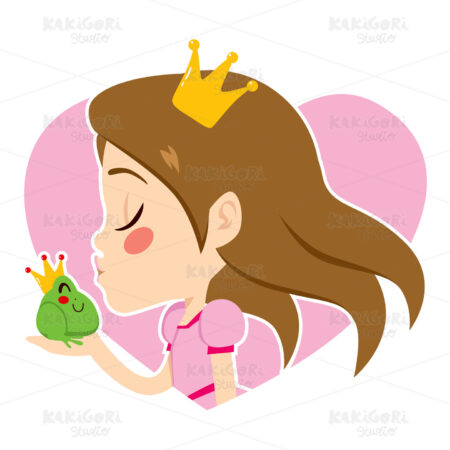 Portrait Princess Kissing Frog Clipart Vector Illustration 01640