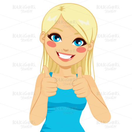 Positive Thumbs Up Blonde Woman Clipart Vector Illustration 02048