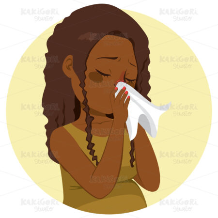 Pregnant Flu Woman Blowing Nose Clipart Vector Illustration 03882