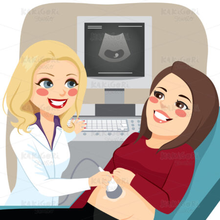 Pregnant Ultrasound Visit Clipart Vector Illustration 04064