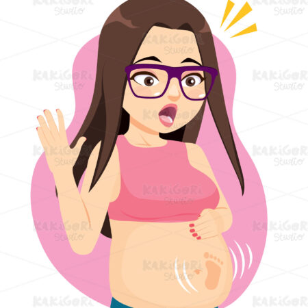 Pregnant Woman Baby Kicking Belly Clipart Vector Illustration 05086