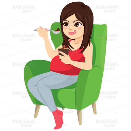 Pregnant Woman Eating Sitting Armchair Clipart Vector Illustration 05096