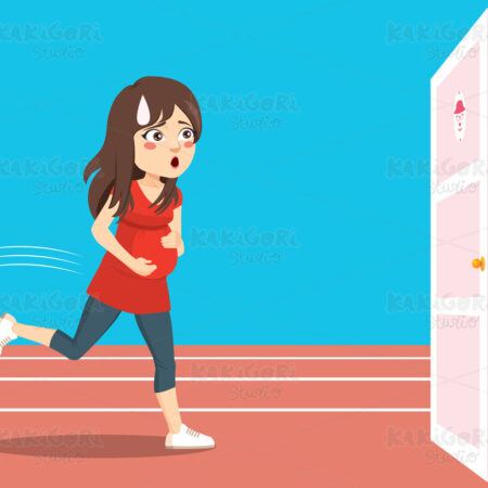 Pregnant Woman Running Pee Urgency Clipart Vector Illustration 05043