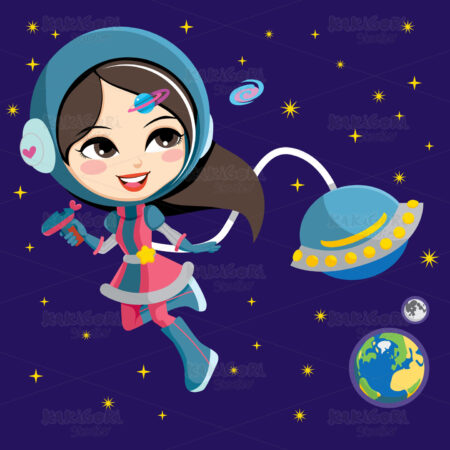 Pretty Astronaut Girl Clipart Vector Illustration 00596
