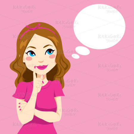 Pretty Girl Thinking Clipart Vector Illustration 00988