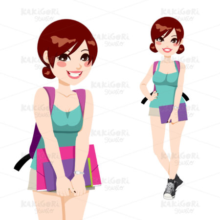 Pretty Student Girl Clipart Vector Illustration 01176