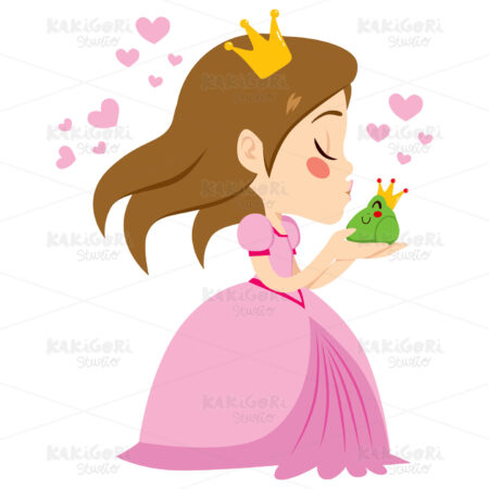 Princess Kissing Frog Prince Clipart Vector Illustration 01639