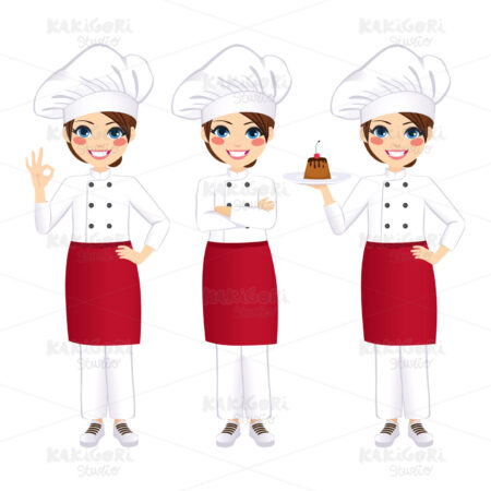 Professional Female Chef Standing Clipart Vector Illustration 04487