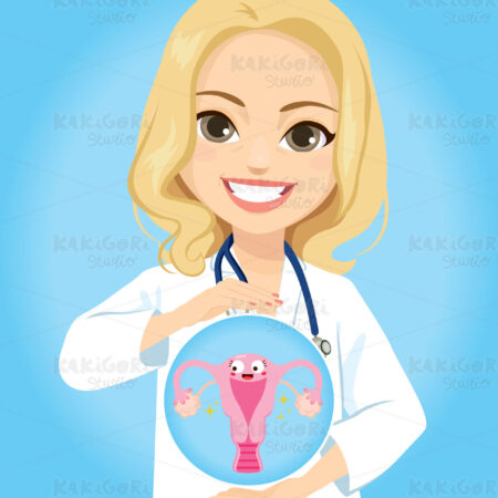 Professional Female Doctor Holding Uterus Clipart Vector Illustration 05080