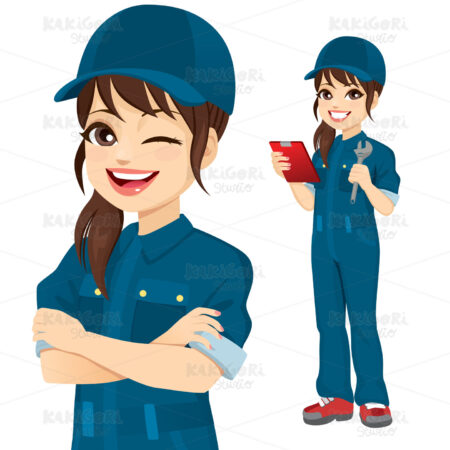 Professional Mechanic Woman Character Clipart Vector Illustration 04930