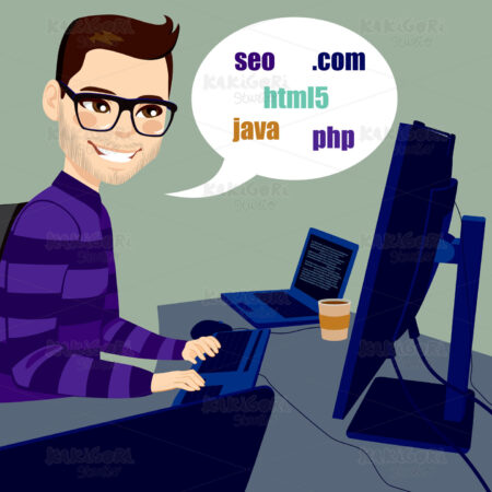 Programmer Man Working Clipart Vector Illustration 01808