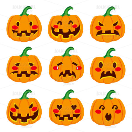 Pumpkin Face Expressions Clipart Vector Illustration 01708