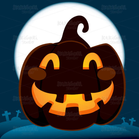 Pumpkin In Dark Cemetery Clipart Vector Illustration 00956
