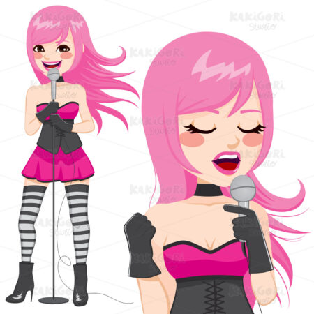Punk Rock Pink Haired Singer Clipart Vector Illustration 02113
