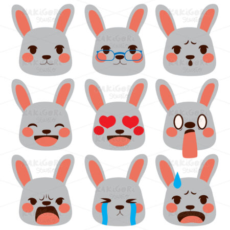 Rabbit Emoji Expressions Clipart Vector Illustration 03353
