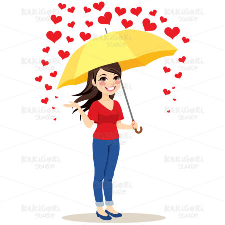 Raining Hearts Umbrella Clipart Vector Illustration 03883
