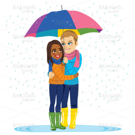 Raining Romantic Couple Clipart Vector Illustration 03873