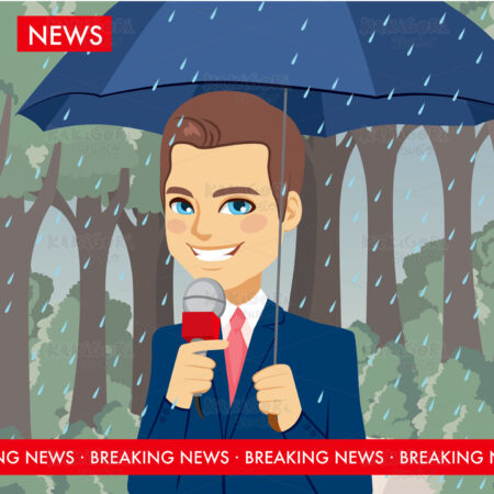 Raining Weather News Reporter Clipart Vector Illustration 02708