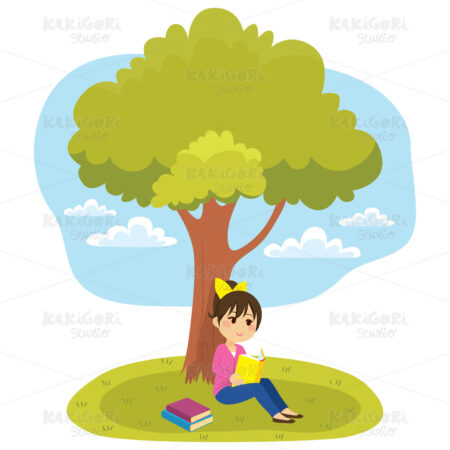Reading Under Tree Clipart Vector Illustration 03647