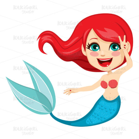 Red Hair Mermaid Cartoon Clipart Vector Illustration 04830