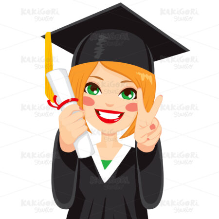 Red Haired Graduation Girl Clipart Vector Illustration 01992