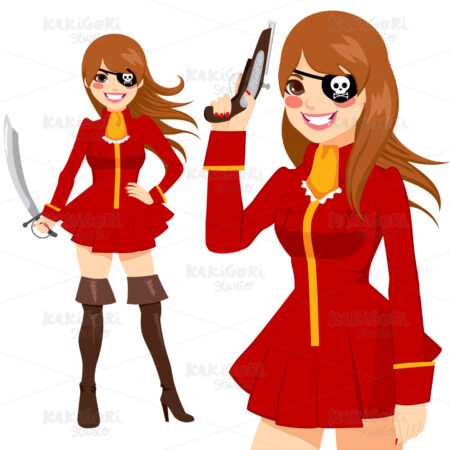 Red Suit Pirate Woman Clipart Vector Illustration 01773