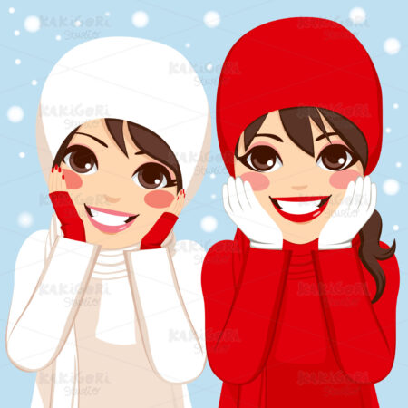 Red White Winter Friends Clipart Vector Illustration 01327