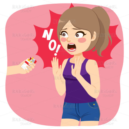 Refusing Cigarette Teenager Girl Clipart Vector Illustration 04052