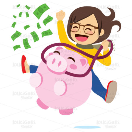Riding Piggy Bank Clipart Vector Illustration 03992