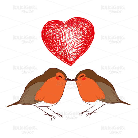 Robin Birds In Love Kissing Clipart Vector Illustration 01986