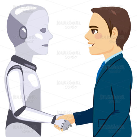 Robot Businessman Meeting Clipart Vector Illustration 03570
