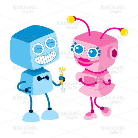 Robot Love Bouquet Clipart Vector Illustration 01046