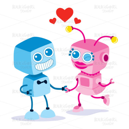 Robot Love Couple Clipart Vector Illustration 01047