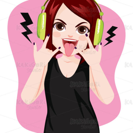 Rock Girl Horns Hand Gesture Clipart Vector Illustration 05062