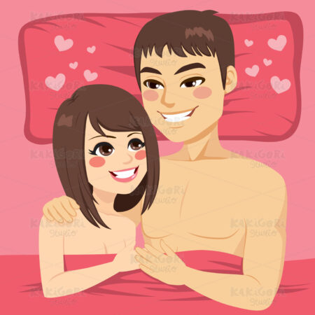 Romantic Couple In Bed Clipart Vector Illustration 03243