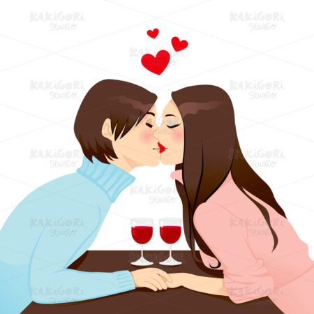 Romantic Dinner Kiss Clipart Vector Illustration 00909